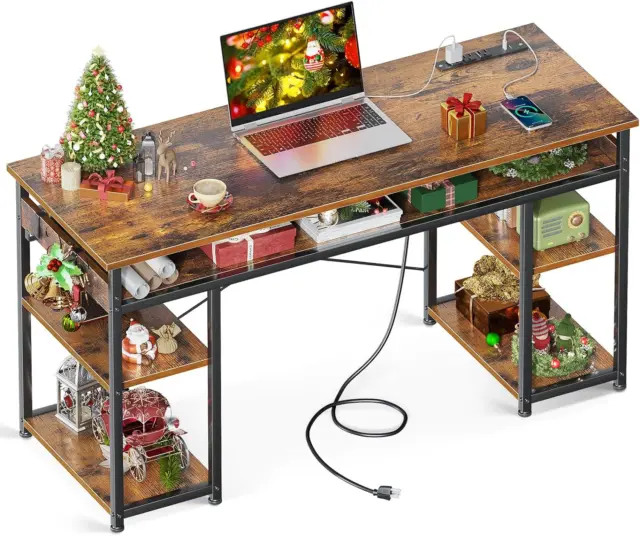 48 Inch Computer Desk with USB Charging Port & Power Outlet, Home Table with Sto