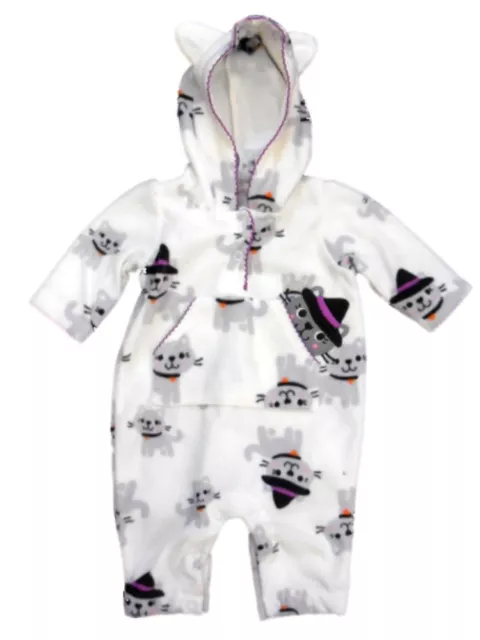 Carters Infant Girls White Fleece Kitty Cat Halloween Coverall Baby Outfit