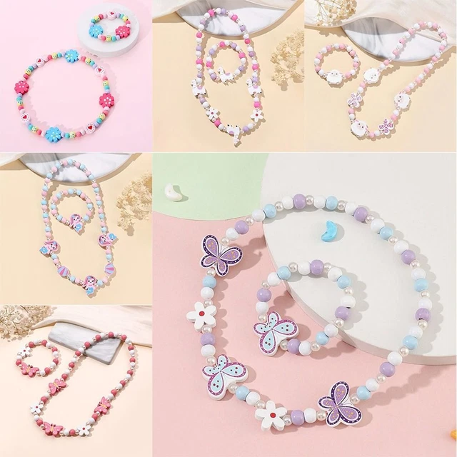 2pcs Girls Bracelets Wood Beads Necklace Animal Shape Children's Necklace