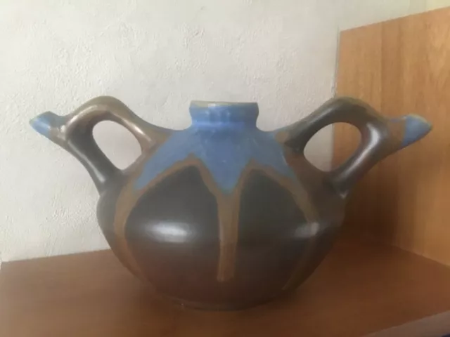 METENIER vase boule a 3 ouvertures grés flamé art déco signé 