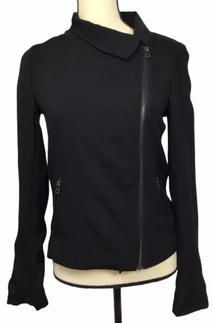 Women's Plenty monk & lou Black Moto Jacket Sz XXS Silver Hardware Side Zip Top