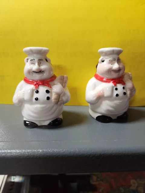 Vintage Porcelain Chubby Chef Salt & Pepper Shakers