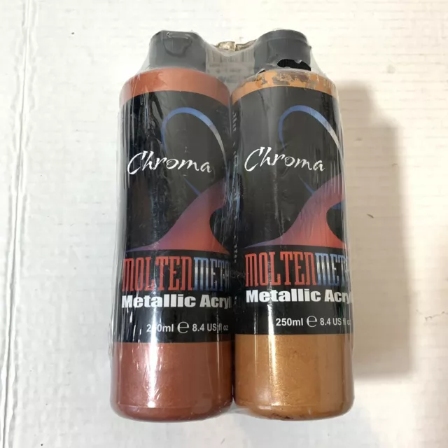 Chroma Acrylic Paint Metallic Molten Metal Lot of 4 8oz Gold Silver Red Bronze