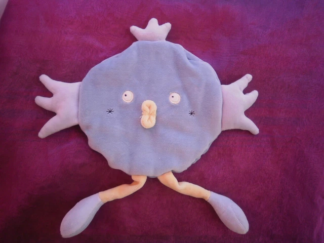 DOUDOU OISEAU plat bleu blanc couronne SUCRE D'ORGE