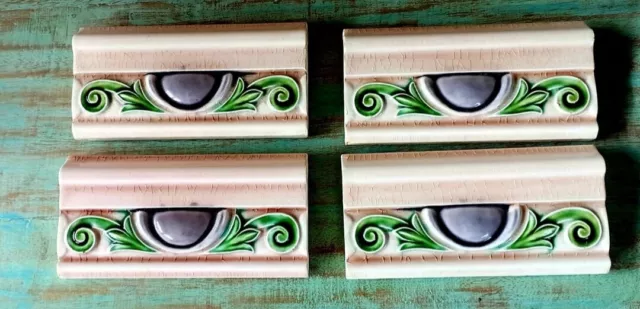 4 Pc Old  Colourfull Ceramic Tiles Made in Japan saji.