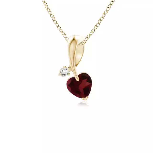 ANGARA Heart-Shaped Garnet Ribbon Pendant with Diamond in 14K Solid Gold