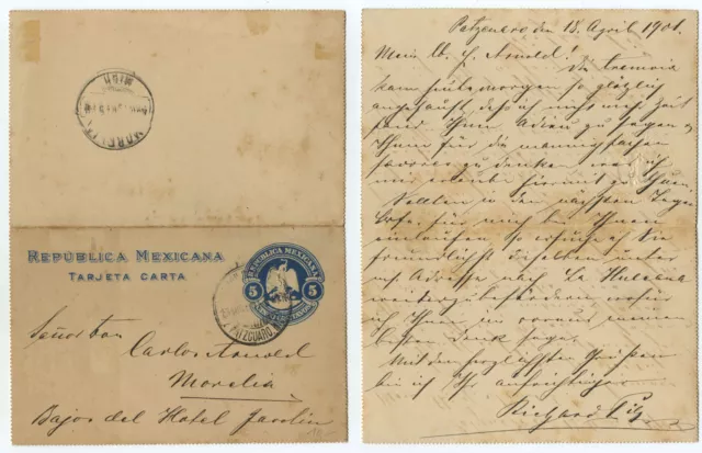 51155 - Mexiko - Ganzsache - Kartenbrief - Patzcuaro 18.4.1901 nach Morelia