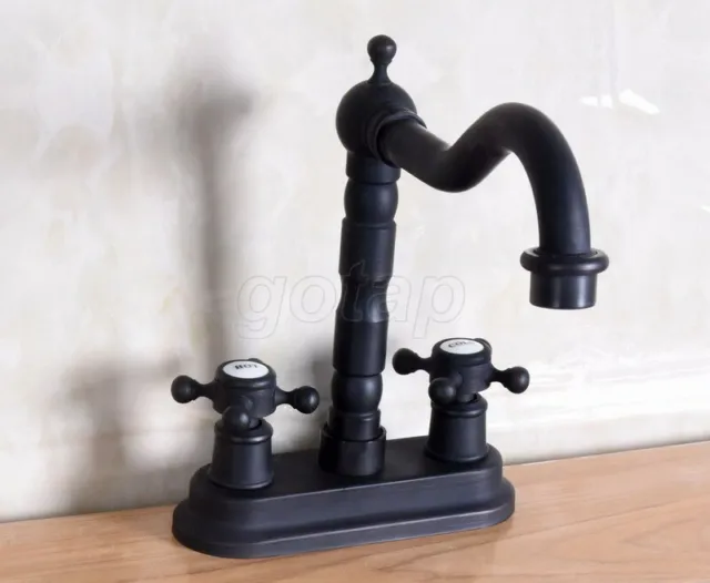 Black Oil Rubbed Bronze 4" Centerset Bathroom Sink Faucet Swivel Basin Mixer Tap