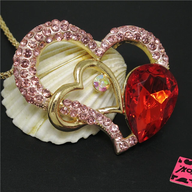 New Holiday gifts Pink Bling Heart Cute Love Crystal Pendant Chain Necklace