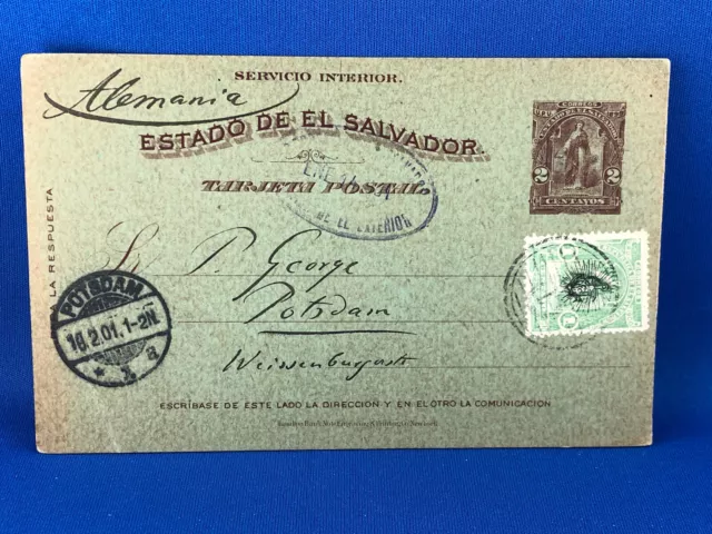 EL SALVADOR POSTAL STATIONERY UPRATED 1901 to GERMANY      (A4/55)