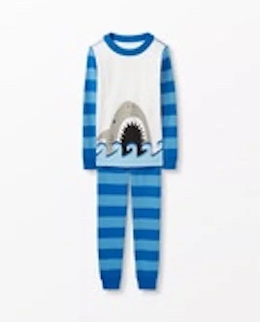 HANNA ANDERSSON Blue Stripe Shark LONG JOHN PAJAMA SET SIZE 150/12