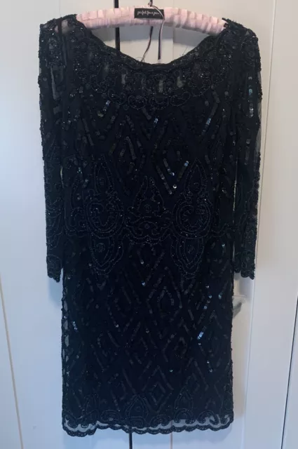 NEW Pisarro Nights Women’s Black Beaded Lined Embroidered Cocktail Mesh Dress 8