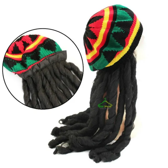 Adult Rasta Jamaican Hat Bob Marley Knitted Wig Dread Locks Caribbean Fancy Cap