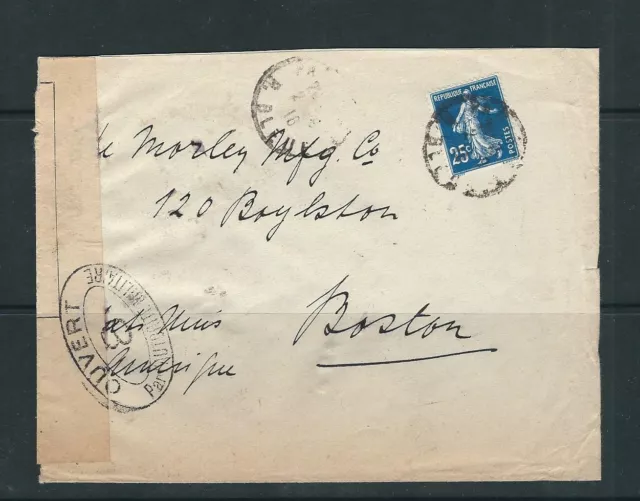 France Environ Tôt 20th Siècle Censure Housse To Boston USA