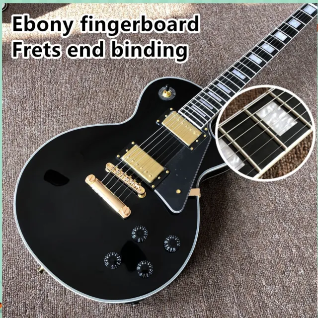 Black electric guitar ebony fingerboard and frets end binding shipping quickly