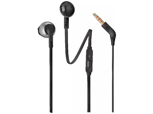 Auriculares- JBL T205BLK, De botón, Con cable, Pure Bass, Micrófono, Jack 3.5,mm