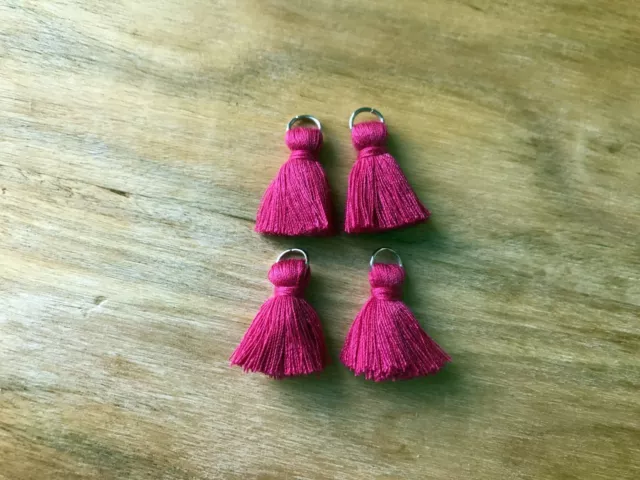 4 x Cotton Tassels 20mm 2cm Long - MAGENTA - great for earrings & accessories