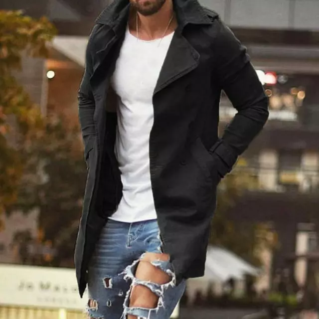 Mens Winter Windproof Trench Coat Outwear Lapel Jacket Long Casual Warm Overcoat