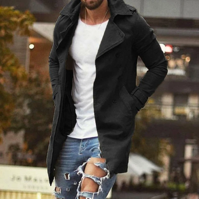Mens Winter Windproof Trench Coat Outwear Lapel Jacket Long Casual Warm Overcoat