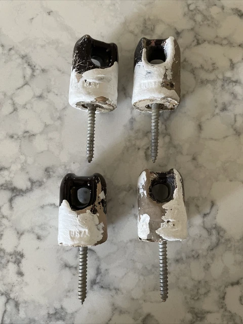 Lot Of 4 Vintage Glazed Brown Ceramic Porcelain Electric Power Line Insulator
