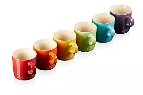 Le Creuset Tazze da caffè arcobaleno in gres porcellanato, 350 ml, ciliegia, vulcanico, acqua, ultra