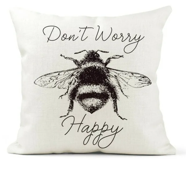 Cream Canvas Cushion, Quote, Don't Worry Be Happy, Bees, Bee Lover/ Modern Art