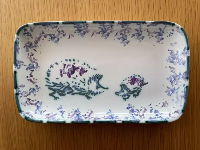 Honiton Pottery Hedgehog Trinket Dish Mid Century Hand Painted Spongeware 19cm L