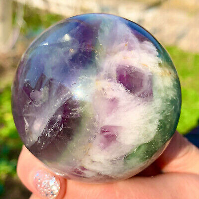363G Natural feather colored fluorite ball quartz crystal ball