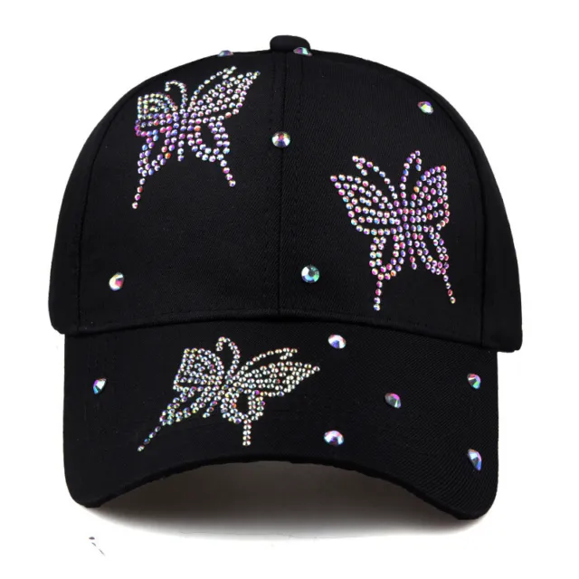 Women Sun Hats Adjustable Diamond Butterfly Baseball Caps Crystal Polo Strapback
