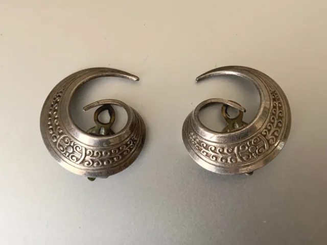 Elegant 1950 French Designer Clip-on Earrings Engraved Silver Comma/Spiral shape