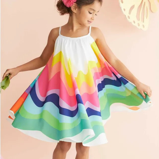 Abito estivo per bambine con sospensione stampa arcobaleno stampa arcobaleno moda abiti imbracatura carini
