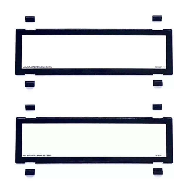 QLD Dual Slimline Number Plate Covers Set Black Clear Front & Rear 372mm x 100mm