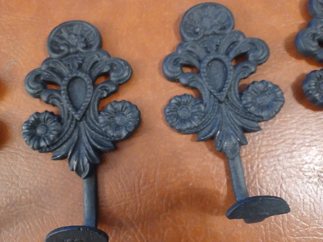 4 LARGE HARNESS HOOKS RACK COAT HAT WALL CAST IRON BARN BLACK 7 1/2" LONG  (t6) 3