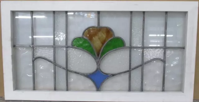 OLD ENGLISH LEADED STAINED GLASS WINDOW TRANSOM Pretty Abstract 30" x 15.5"