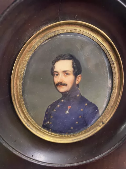 Ancien Portrait Miniature Homme Officier Xixeme Signe Et Date 1842 Painting