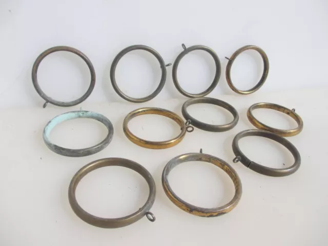 Large Antique Brass Curtain Rings Victorian Holder Hangers Vintage x11 - 3.25"W