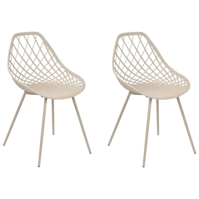 Lot de 2 Chaises de Repas en Matière Synthétique Beige Treillis Ajouré Canton II