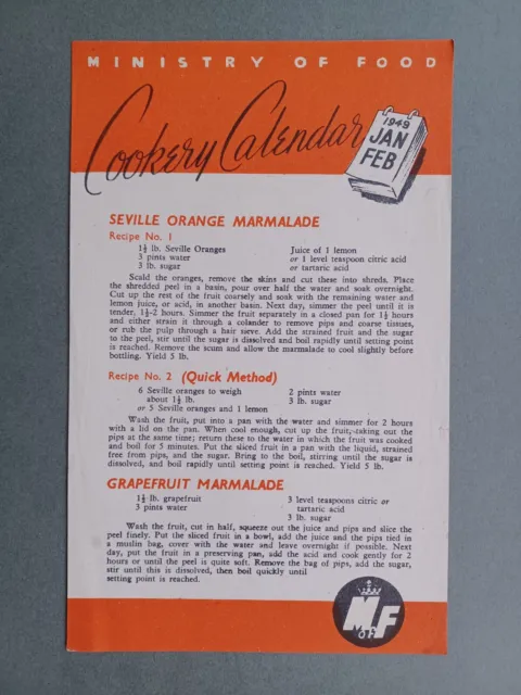 Original 1949 Ministry Of Food Leaflet "Cookery Calendar" Jan / Feb 1949