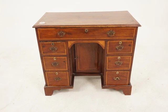 Georgian Inlaid Walnut Writing Desk, Kneehole Desk, Scotland 1820, H516