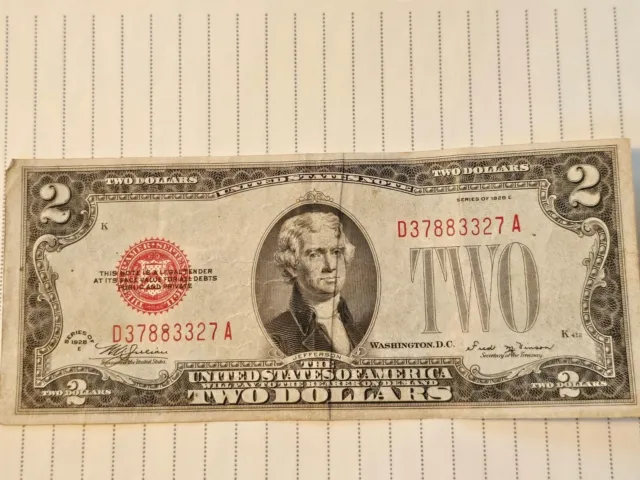 1928D series $2 dollar bill US legal red seal