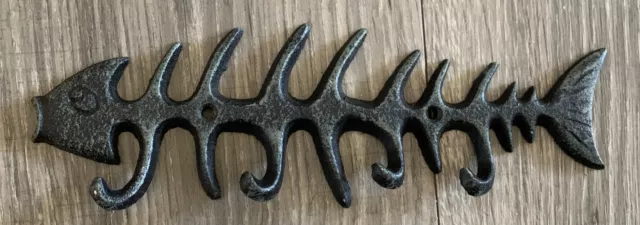 Iron Fish Bones Wall Hook ~ Key, Hat, Coat Rack Holder ~ Nautical Decor