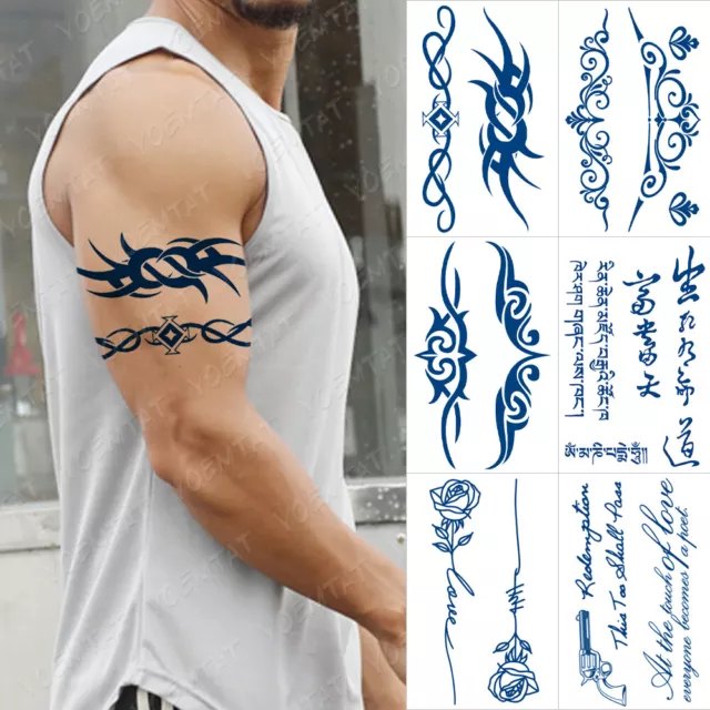 6pcs Juice Ink Waterproof Temporary Tattoo Sticker Power Totem Flower Gun Men