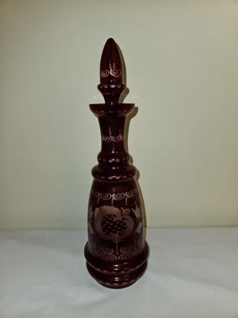 Bohemian Glass Czech Decanter Ruby Red Cut to Clear Egerman