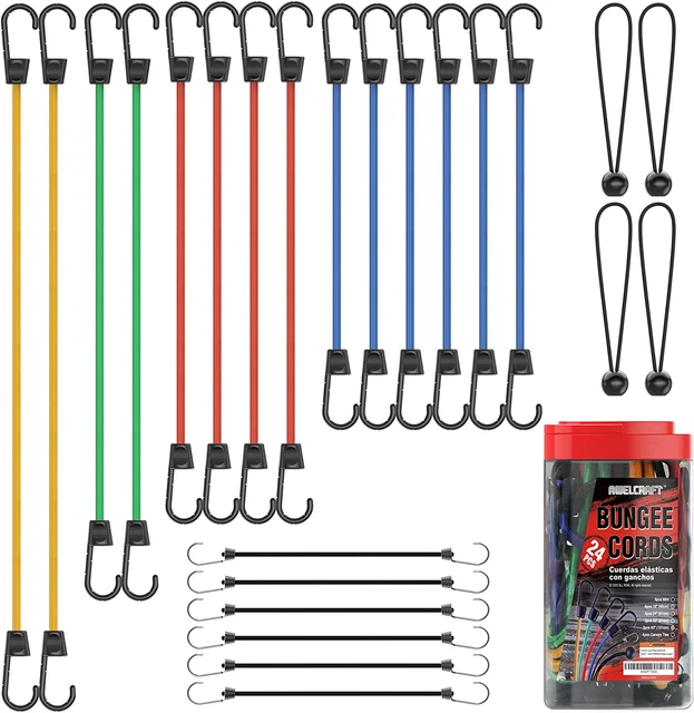AWELCRAFT Bungee Cords Assortment Jar - 24 Piece Set with Ball Ties