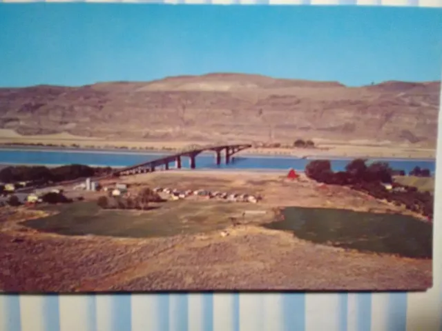 Vintage Photo Post Card Aerial View Over The Vantage Bridge Columbia River Wa