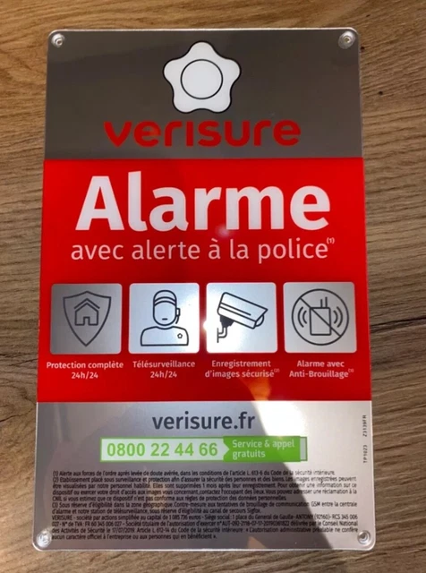 Plaque Dissuasive D'alarme Verisure 2025 - 15x24 Cm - Auto-adhésive Et étanche - Neuf Avec Sticker Offert