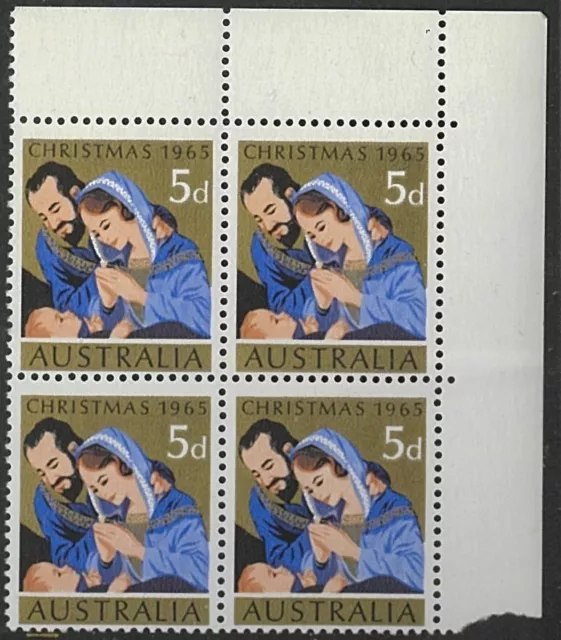 1965 Australian Christmas MNH Corner Block 4x 5d - Last Pre-decimal Stamp issues