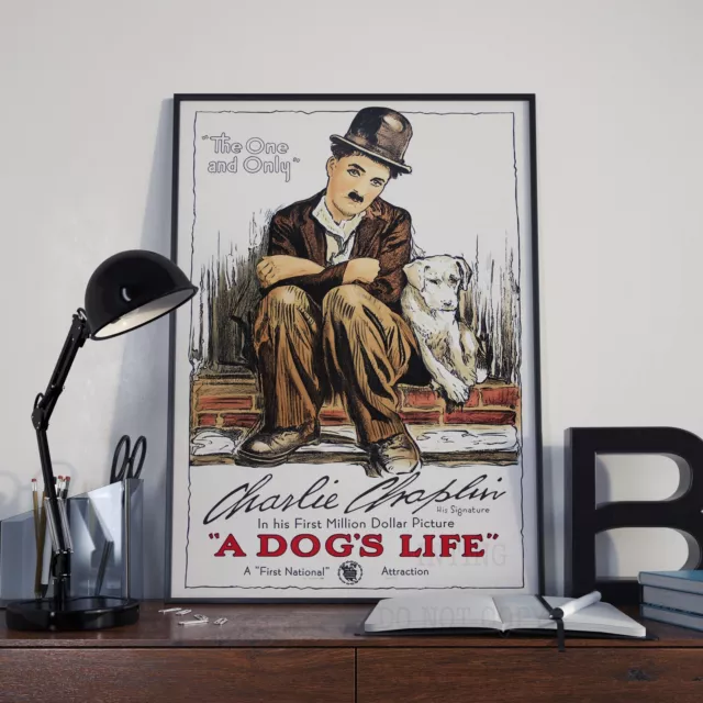 Vintage Charlie Chaplin A Dogs Life Film Poster Classic Cinema Movie Print A4 A3