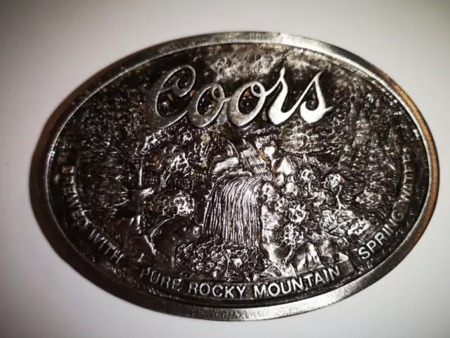 Vintage Coors Beer P-170/0 Pewter Bottle Opener Belt Buckle Made in USA Ex Cond.