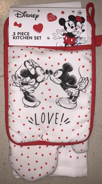 Disney Minnie & Mickey Mouse “Love” Oven Mitt, Pot Holder & Kitchen Towel 2020